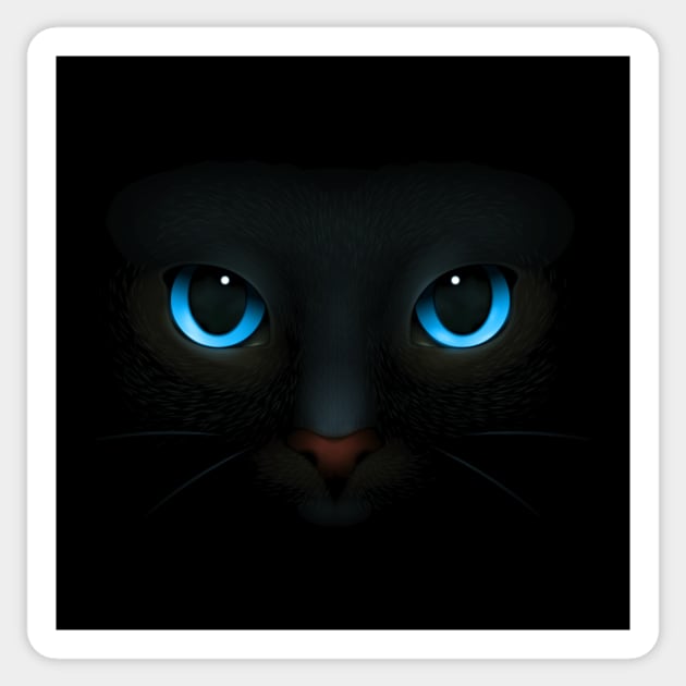 Blue-Eyed Black Cat Blending into The Night Graphic Art Sticker by Destination Christian Faith Designs